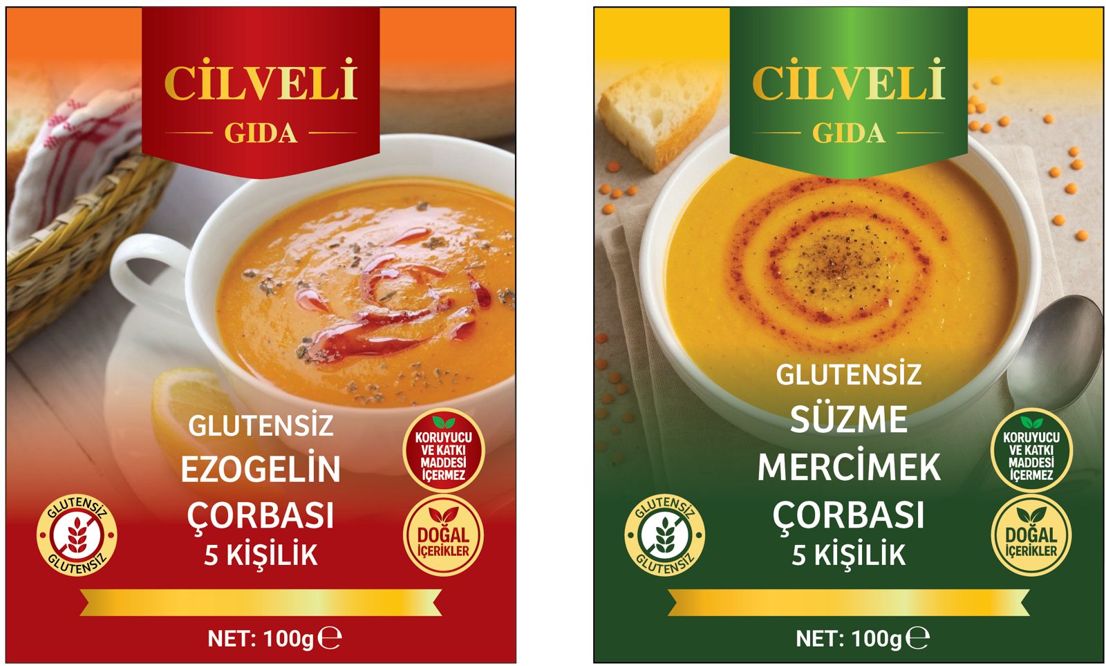 Glutensiz Ezogelin ve Süzme Mercimek Çorbası Kutu Ambalaj Serisi - 5 Kişilik